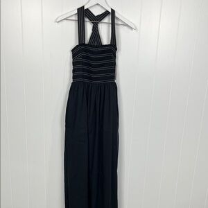 Liverpool Womens 2 Looks Midi Dress Black M Smocked Bodice Pockets XX Straps NWT